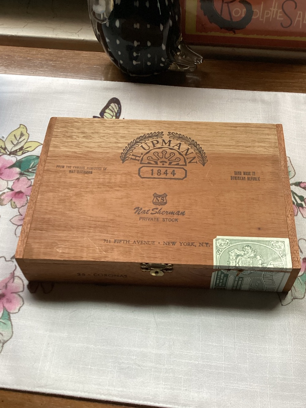 1844 Nat Sherman Private Stock Wooden Cigar Box - Brown - empty
